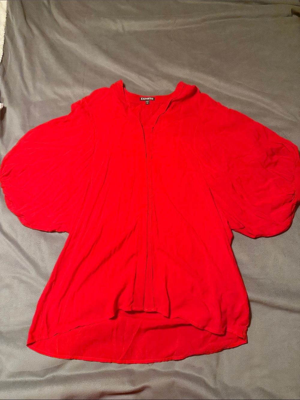 Express Bright Red Puff-Sleeve Tunic Blouse